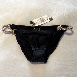 NWT Vix Riviera Black Bikini Bottom with Rope Detail Full Coverage Medium